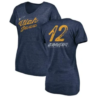 John Stockton Women's Utah Jazz Navy Sideline Tri-Blend V-Neck T-Shirt