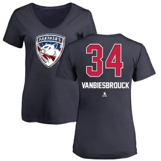 John Vanbiesbrouck Women's Florida Panthers Name and Number Banner Wave V-Neck T-Shirt - Navy