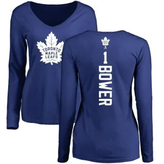 Johnny Bower Women's Toronto Maple Leafs Backer V-Neck Long-Sleeve T-Shirt - Royal