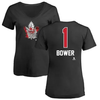 Johnny Bower Women's Toronto Maple Leafs Name and Number Banner Wave V-Neck T-Shirt - Black