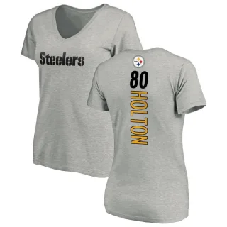 Johnny Holton Women's Pittsburgh Steelers Backer V-Neck T-Shirt - Ash