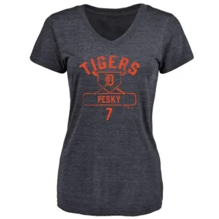 Johnny Pesky Women's Detroit Tigers Base Runner Tri-Blend T-Shirt - Navy