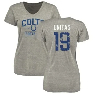 Johnny Unitas Women's Indianapolis Colts Heather Gray Distressed Name & Number Tri-Blend V-Neck T-Shirt