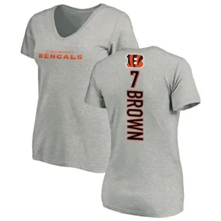 Jon Brown Women's Cincinnati Bengals Backer V-Neck T-Shirt - Ash