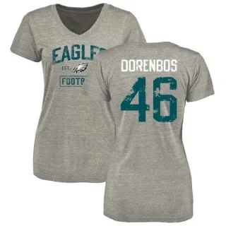 Jon Dorenbos Women's Philadelphia Eagles Heather Gray Distressed Name & Number Tri-Blend V-Neck T-Shirt