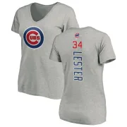 Jon Lester Women's Chicago Cubs Backer Slim Fit T-Shirt - Ash