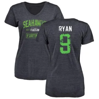 Jon Ryan Women's Seattle Seahawks Navy Distressed Name & Number Tri-Blend V-Neck T-Shirt