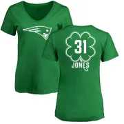 Jonathan Jones Women's New England Patriots Green St. Patrick's Day Name & Number V-Neck T-Shirt