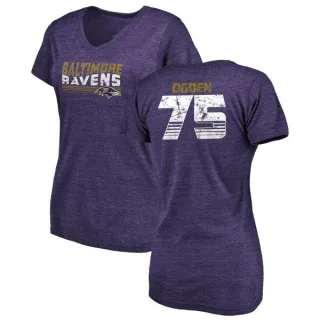 Jonathan Ogden Women's Baltimore Ravens Retro Tri-Blend V-Neck T-Shirt - Purple