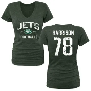 Jonotthan Harrison Women's New York Jets Green Distressed Name & Number Tri-Blend V-Neck T-Shirt