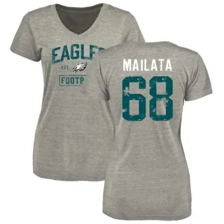 Jordan Mailata Women's Philadelphia Eagles Heather Gray Distressed Name & Number Tri-Blend V-Neck T-Shirt