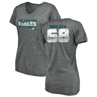 Jordan Mailata Women's Philadelphia Eagles Retro Tri-Blend V-Neck T-Shirt - Heathered Gray