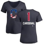 Jose Cardenal Women's Cleveland Indians Name and Number Banner Wave V-Neck T-Shirt - Navy