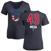 Jose Mesa Women's Cleveland Indians Name and Number Banner Wave V-Neck T-Shirt - Navy