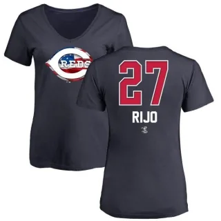 Jose Rijo Women's Cincinnati Reds Name and Number Banner Wave V-Neck T-Shirt - Navy