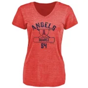 Jose Suarez Women's Los Angeles Angels Base Runner Tri-Blend T-Shirt - Red