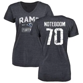 Joseph Noteboom Women's Los Angeles Rams Distressed Name & Number Tri-Blend V-Neck T-Shirt - Navy