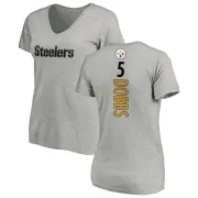 Joshua Dobbs Women's Pittsburgh Steelers Backer V-Neck T-Shirt - Ash