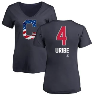 Juan Uribe Women's Cleveland Indians Name and Number Banner Wave V-Neck T-Shirt - Navy