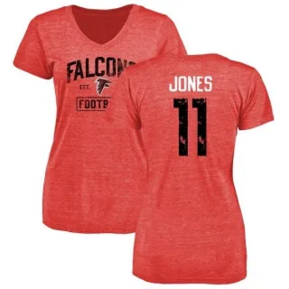 Julio Jones Women's Atlanta Falcons Distressed Name & Number Tri-Blend T-Shirt - Red