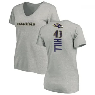 Justice Hill Women's Baltimore Ravens Backer V-Neck T-Shirt - Ash