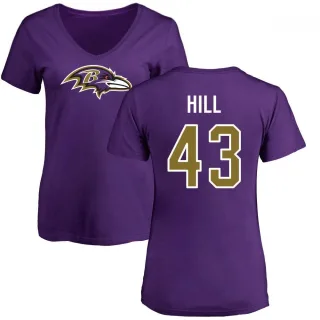 Justice Hill Women's Baltimore Ravens Name & Number Logo Slim Fit T-Shirt - Purple