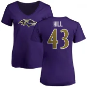 Justice Hill Women's Baltimore Ravens Name & Number Logo V-Neck T-Shirt - Purple