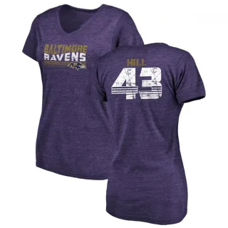 Justice Hill Women's Baltimore Ravens Retro Tri-Blend V-Neck T-Shirt - Purple