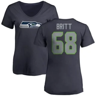 Justin Britt Women's Seattle Seahawks Name & Number Logo Slim Fit T-Shirt - Navy