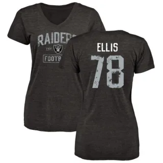 Justin Ellis Women's Oakland Raiders Black Distressed Name & Number Tri-Blend V-Neck T-Shirt