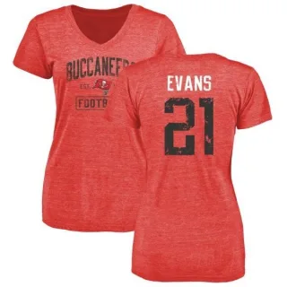 Justin Evans Women's Tampa Bay Buccaneers Red Distressed Name & Number Tri-Blend V-Neck T-Shirt