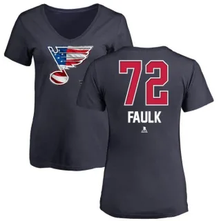 Justin Faulk Women's St. Louis Blues Name and Number Banner Wave V-Neck T-Shirt - Navy