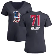 Justin Haley Women's Boston Red Sox Name and Number Banner Wave V-Neck T-Shirt - Navy