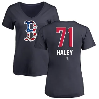 Justin Haley Women's Boston Red Sox Name and Number Banner Wave V-Neck T-Shirt - Navy