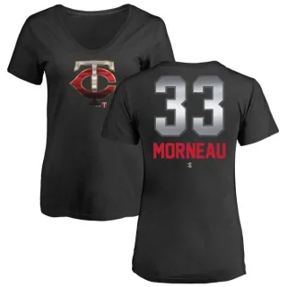 Justin Morneau Women's Minnesota Twins Midnight Mascot V-Neck T-Shirt - Black