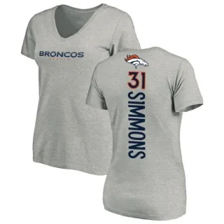 Justin Simmons Women's Denver Broncos Backer V-Neck T-Shirt - Ash