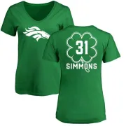 Justin Simmons Women's Denver Broncos Green St. Patrick's Day Name & Number V-Neck T-Shirt