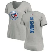 Justin Smoak Women's Toronto Blue Jays Backer Slim Fit T-Shirt - Ash