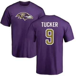Justin Tucker Baltimore Ravens Name & Number Logo T-Shirt - Purple