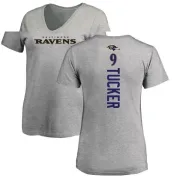 Justin Tucker Women's Baltimore Ravens Backer V-Neck T-Shirt - Ash