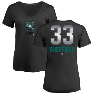 Justus Sheffield Women's Seattle Mariners Midnight Mascot V-Neck T-Shirt - Black