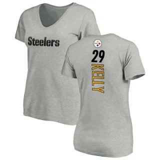 Kam Kelly Women's Pittsburgh Steelers Backer V-Neck T-Shirt - Ash