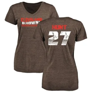 Kareem Hunt Women's Cleveland Browns Retro Tri-Blend V-Neck T-Shirt - Brown