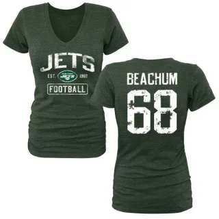 Kelvin Beachum Women's New York Jets Green Distressed Name & Number Tri-Blend V-Neck T-Shirt