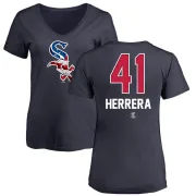 Kelvin Herrera Women's Chicago White Sox Name and Number Banner Wave V-Neck T-Shirt - Navy