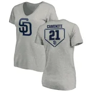 Ken Caminiti Women's San Diego Padres RBI Slim Fit V-Neck T-Shirt - Heathered Gray