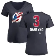 Ken Daneyko Women's New Jersey Devils Name and Number Banner Wave V-Neck T-Shirt - Navy