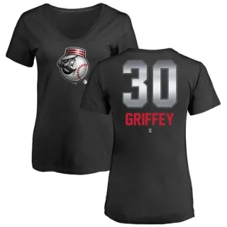 Ken Griffey Women's Cincinnati Reds Midnight Mascot V-Neck T-Shirt - Black