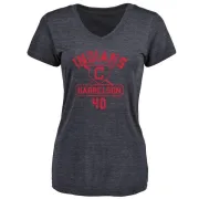 Ken Harrelson Women's Cleveland Indians Base Runner Tri-Blend T-Shirt - Navy