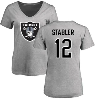 Ken Stabler Women's Oakland Raiders Name & Number Logo Slim Fit T-Shirt - Ash